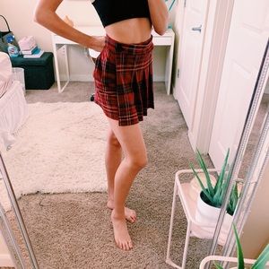 red plaid short skirt